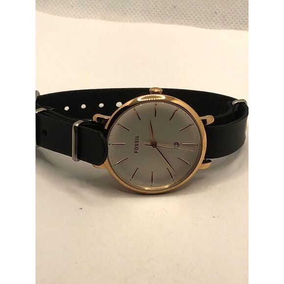 Fossil ES4474 Women's Black Leather Analog White Dial Quartz Wrist Watch OP374 - Picture 5 of 9